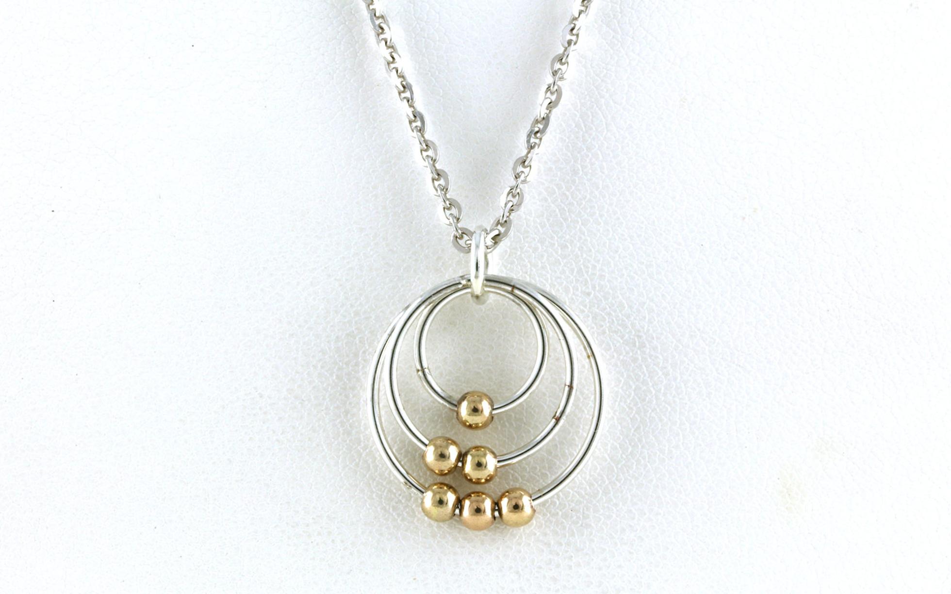 Triple Circle Necklace with Movable Beads in Two-tone Sterling and Yellow Gold