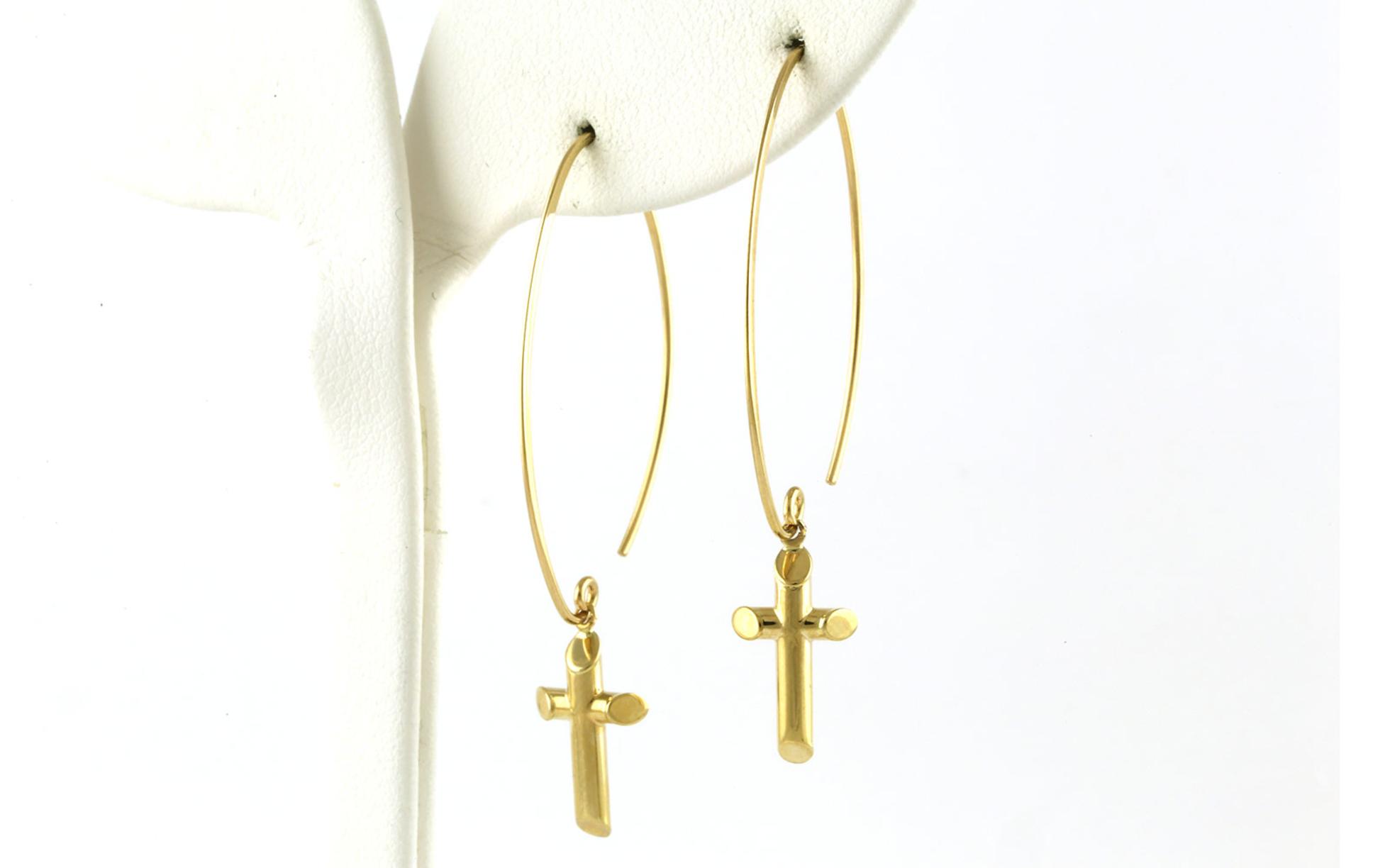 Threader Cross Earrings in Yellow Gold