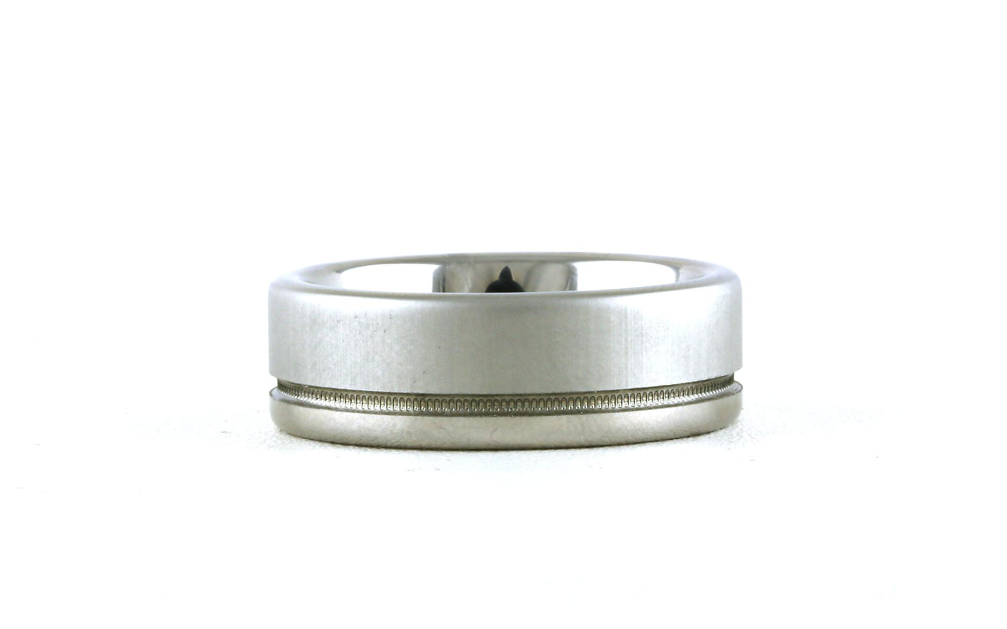 Flat Comfort Fit off Center Milgrain Line Wedding Band with Matte and Polished Finish in Serinium (sz 10)