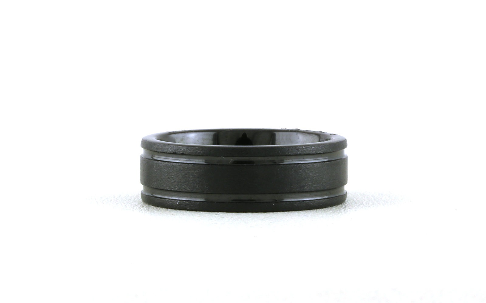 Flat Comfort Fit Groove Edge Wedding Band with Satin Finish in Black Ceramic (sz 11.5)