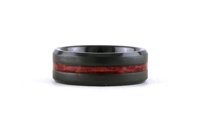 content/products/Flat Comfort Fit Bevel Edge Cabernet Wine Barrel Wood Inlay Wedding Band in Black Ceramic (sz 9)