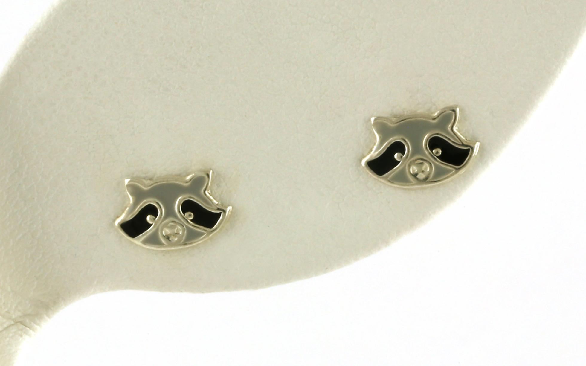 Children's Enamel Raccoon Stud Earrings in Sterling Silver