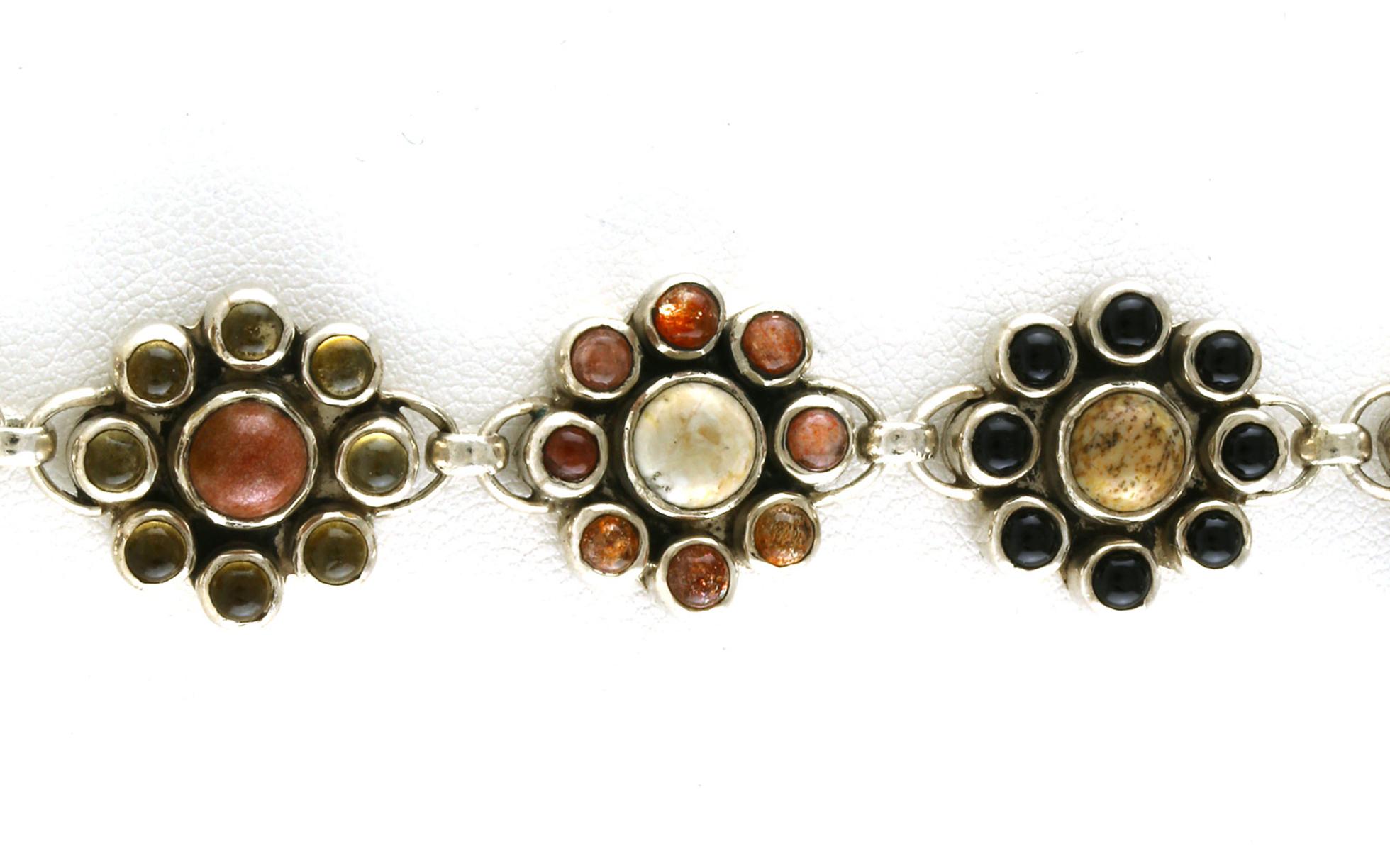 Estate Piece: Bezel-set Flower Cluster Link Bracelet in Sterling Silver