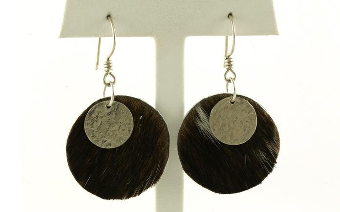 content/products/Double Disc Dangle Earrings in Brown and White Cowhide and Sterling Silver