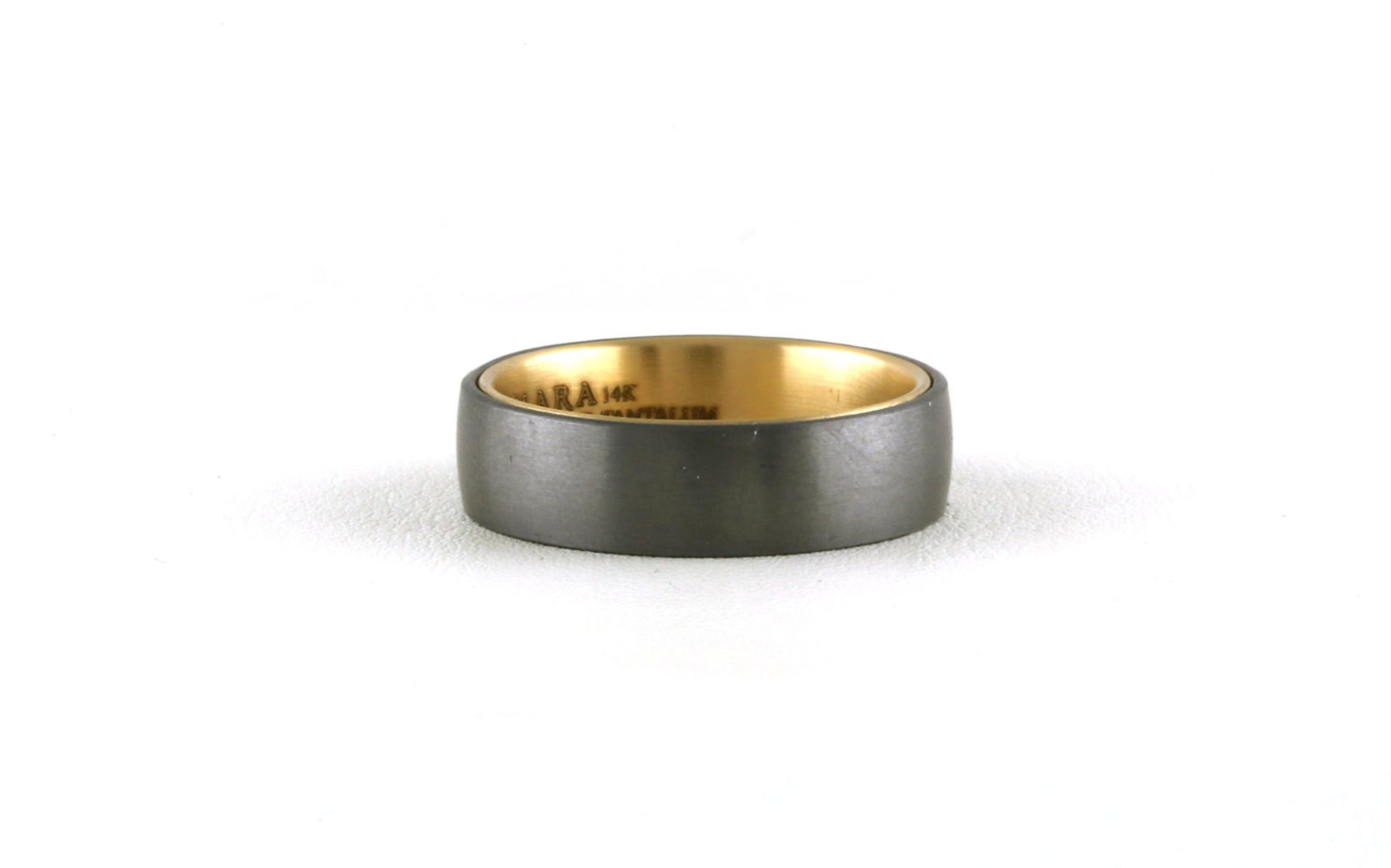 Flat Comfort Fit Wedding Band with Satin Texture in Yellow Gold Inside and Gray Tantalum Outside (sz 10)