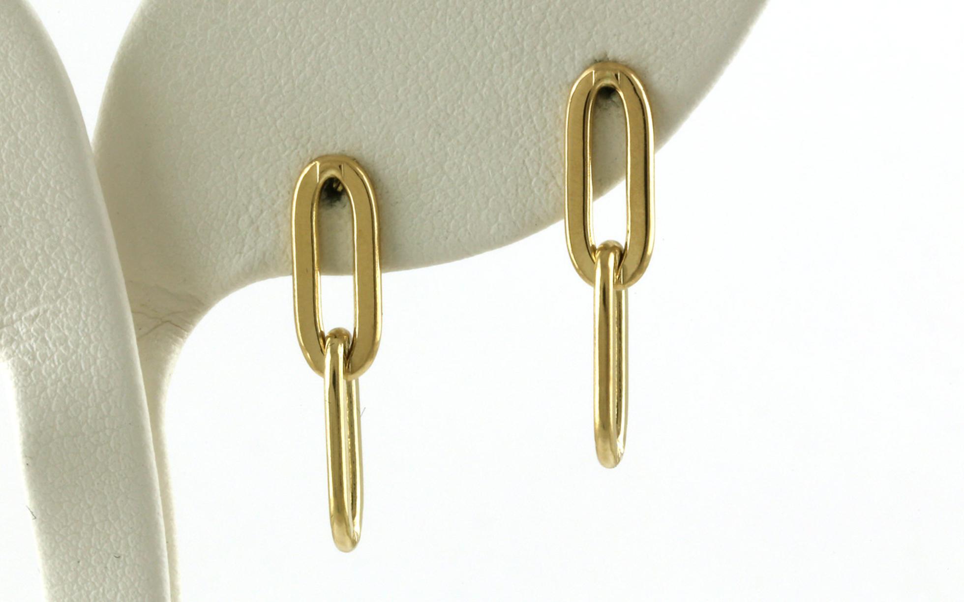Solid Paperclip Link Dangle Earrings in Yellow Gold