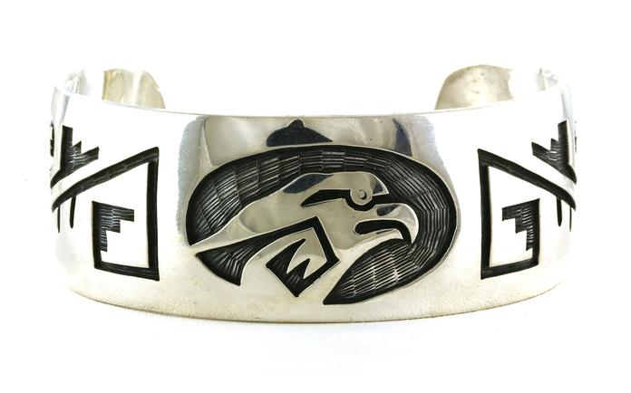 content/products/Estate Piece: Engraved Eagle Wide Cuff Bracelet in Sterling Silver