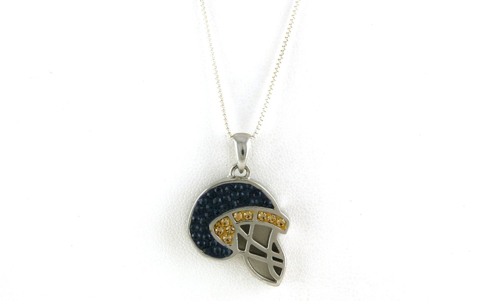 Montana State Colors Swarovski Crystal Football Helmet Necklace in Sterling Silver