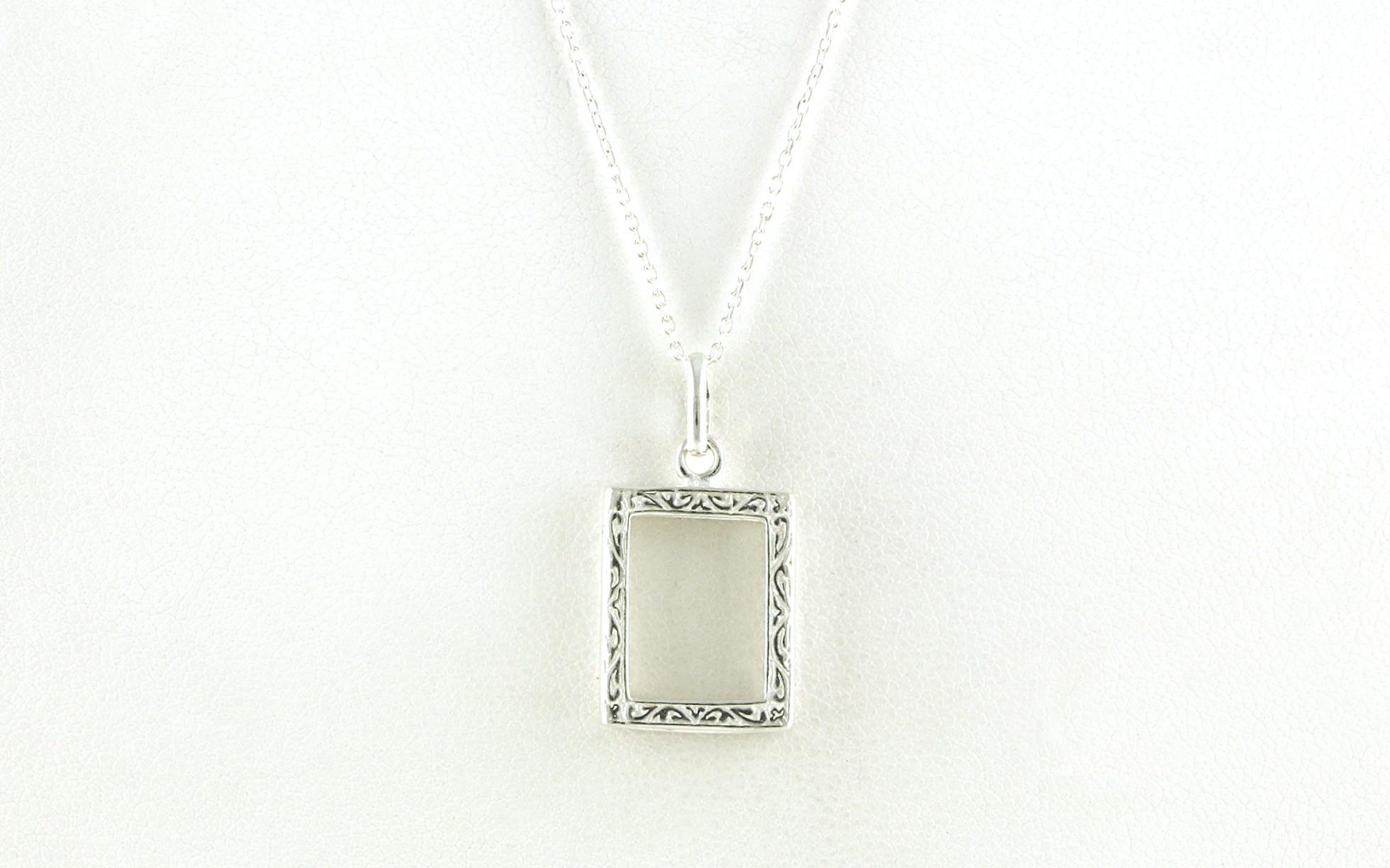 Open Frame Locket Necklace with Engraving Details in Sterling Silver