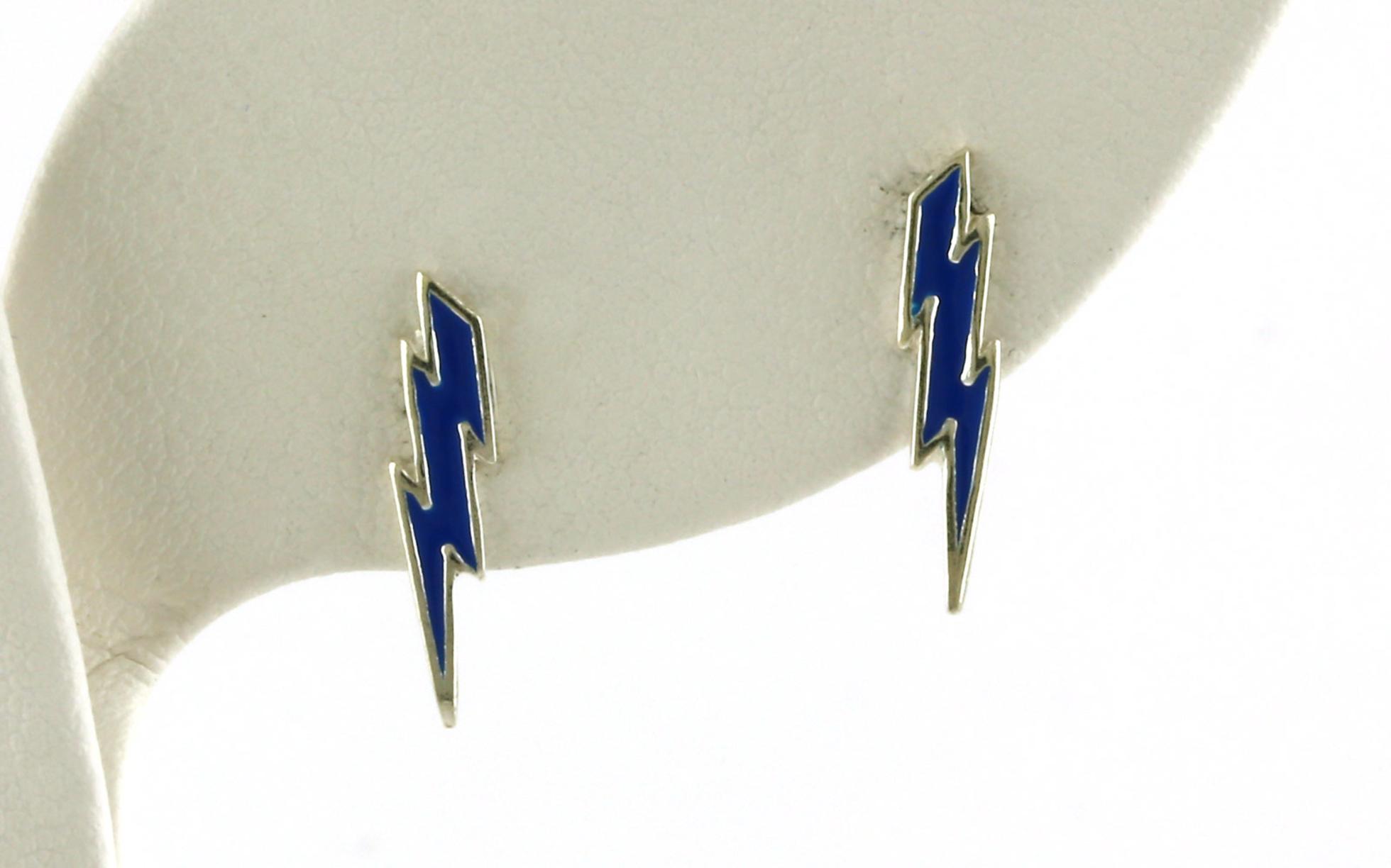 Lightning Bolt Blue Enamel Stud Earrings in Sterling Silver