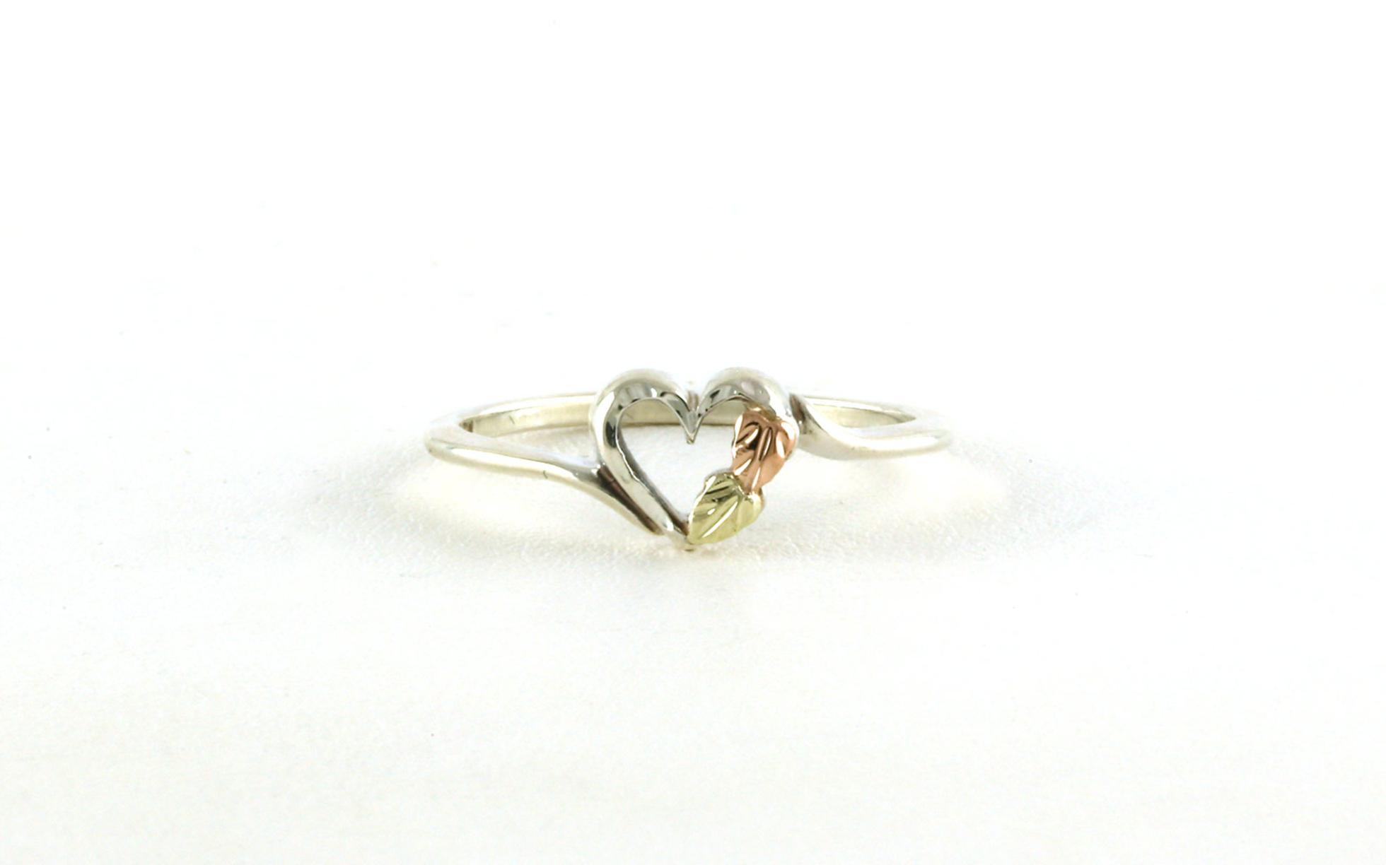 Estate Piece: Heart Ring with Black Hills Gold Leaves in Sterling Silver and Rose and Yellow Gold