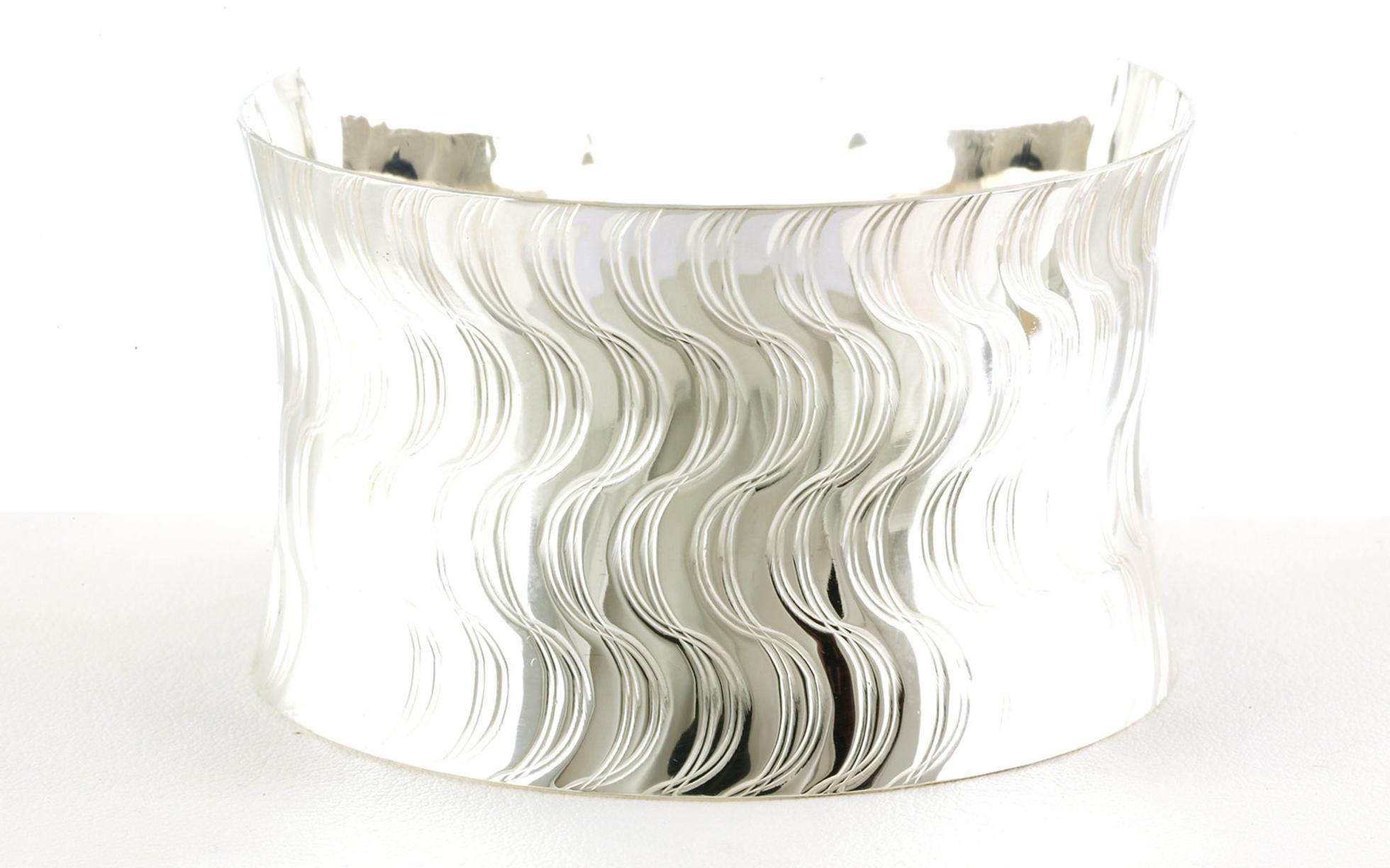Estate Piece: Wide Cuff-style Bracelet with Wavy Texture in Sterling Silver