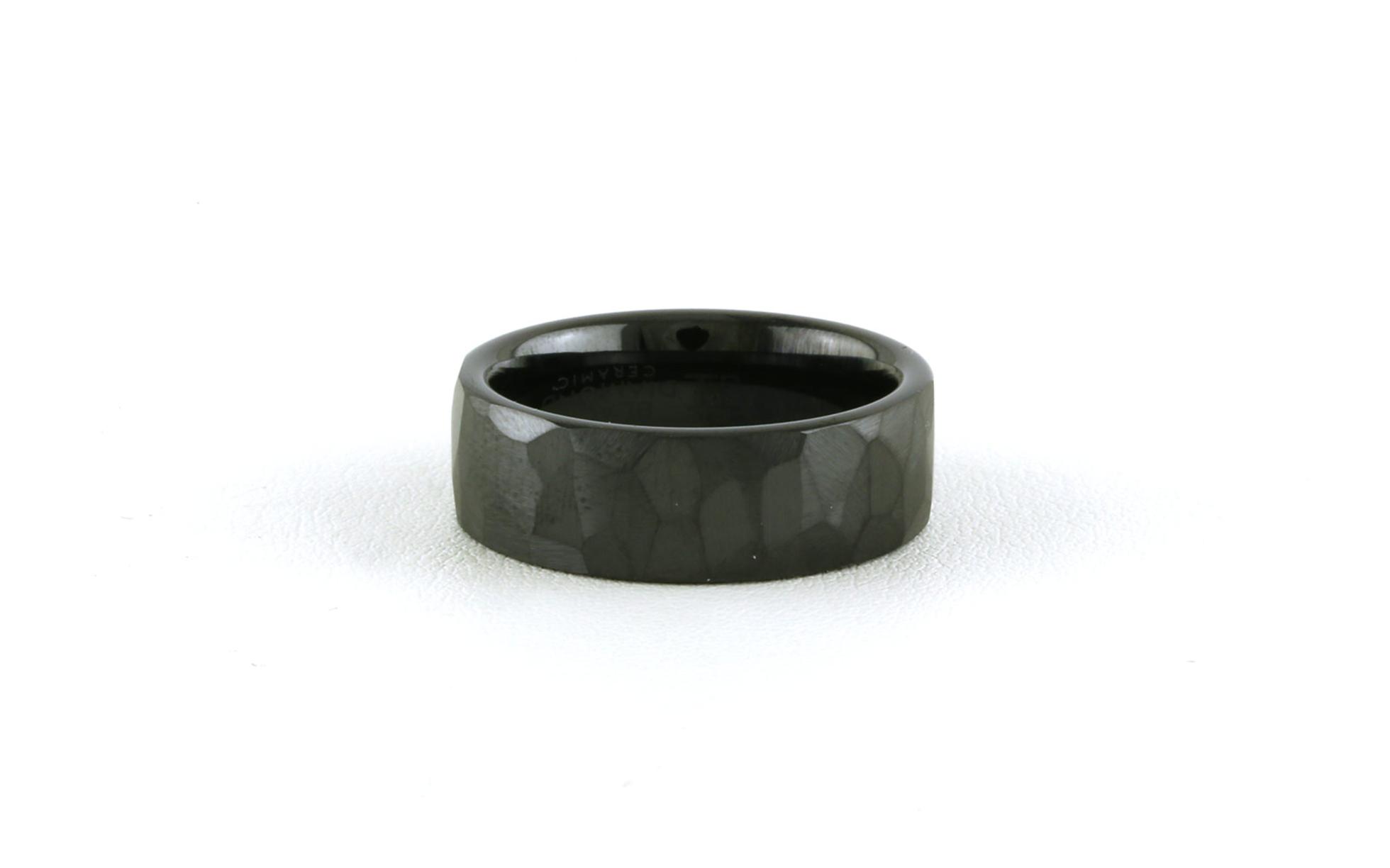Flat Comfort Fit Wedding Band with Chisel Texture in Black Ceramic (sz 8)