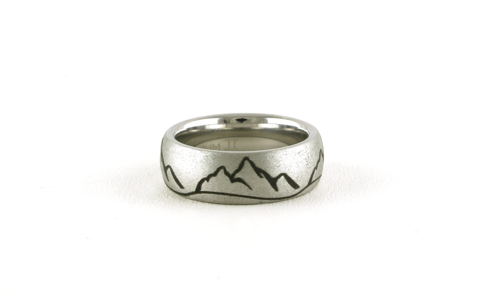 Comfort Fit Wedding Band with Laser Mountain Range Outline and Sandblast Finish in Serinium (sz 9)