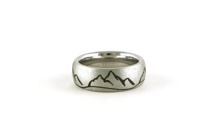 content/products/Comfort Fit Wedding Band with Laser Mountain Range Outline and Sandblast Finish in Serinium (sz 9)