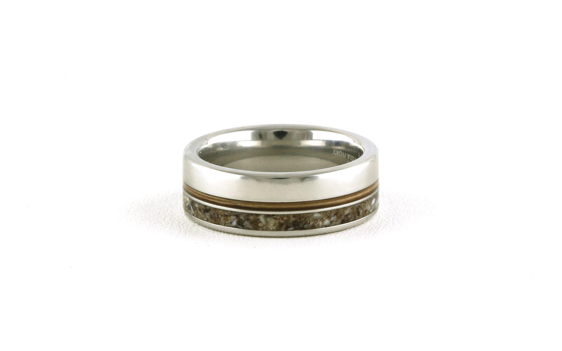 Flat Comfort Fit Elk Ivory and Wood Inlays Wedding Band in Serinium (sz 10)