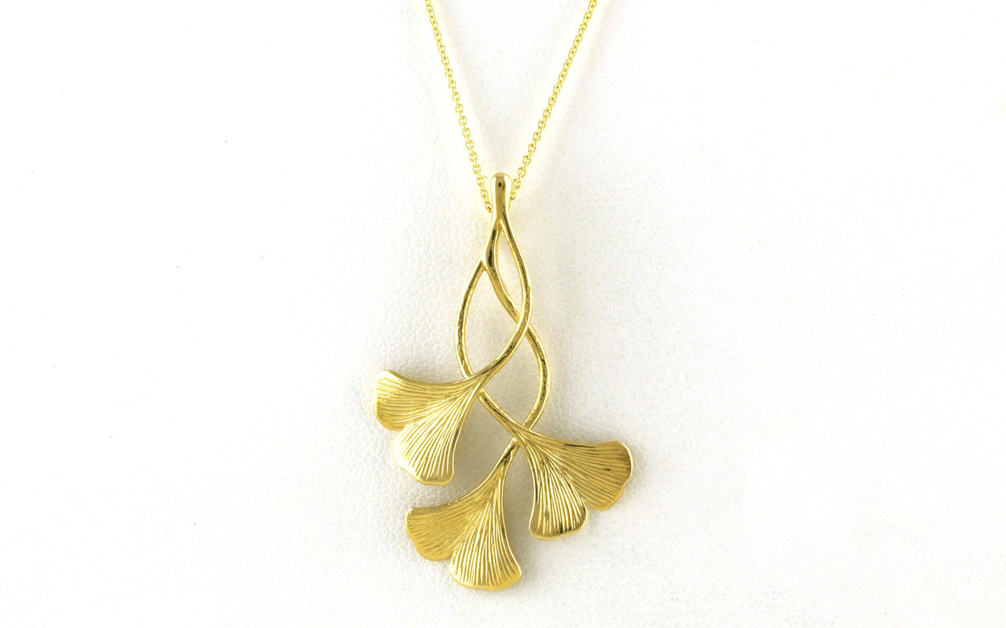 Entwined Gingko Leaf Necklace in Yellow Gold