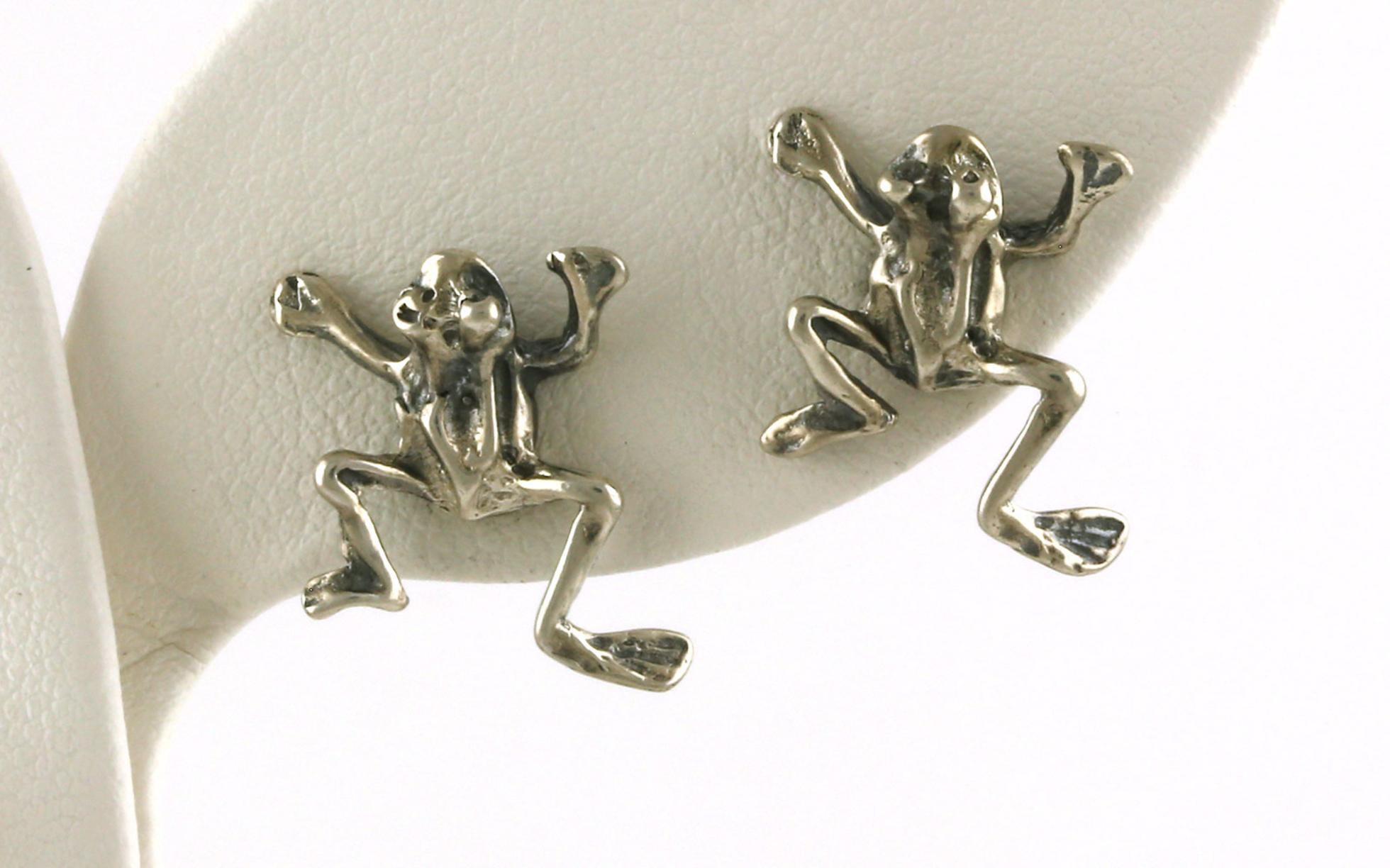 Estate Piece: Climbing Tree Frog Earrings in Sterling Silver