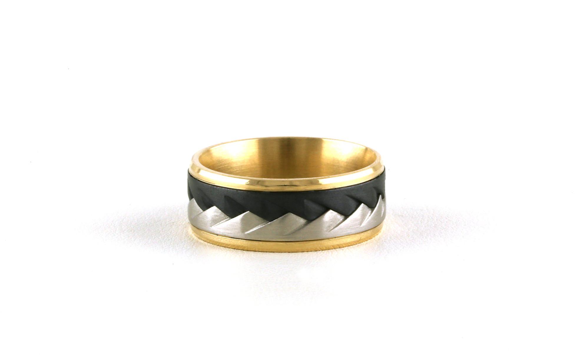 Flat Comfort Fit Woven Wedding Band  in Yellow and White Gold and Dark Tantalum (sz 10)