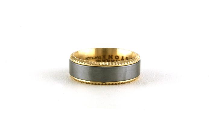 content/products/Flat Comfort Fit Beveled-edge Wedding Band with Coin Edge Detail in Yellow Gold and Grey Tantalum (sz 10)