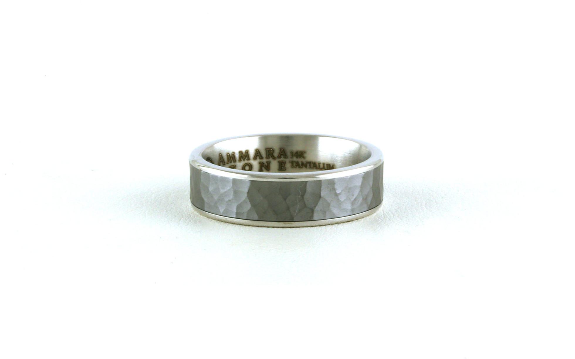 Flat Comfort Fit Wedding Band with Hammered Finish Center in White Gold and Grey Tantalum (sz 10)