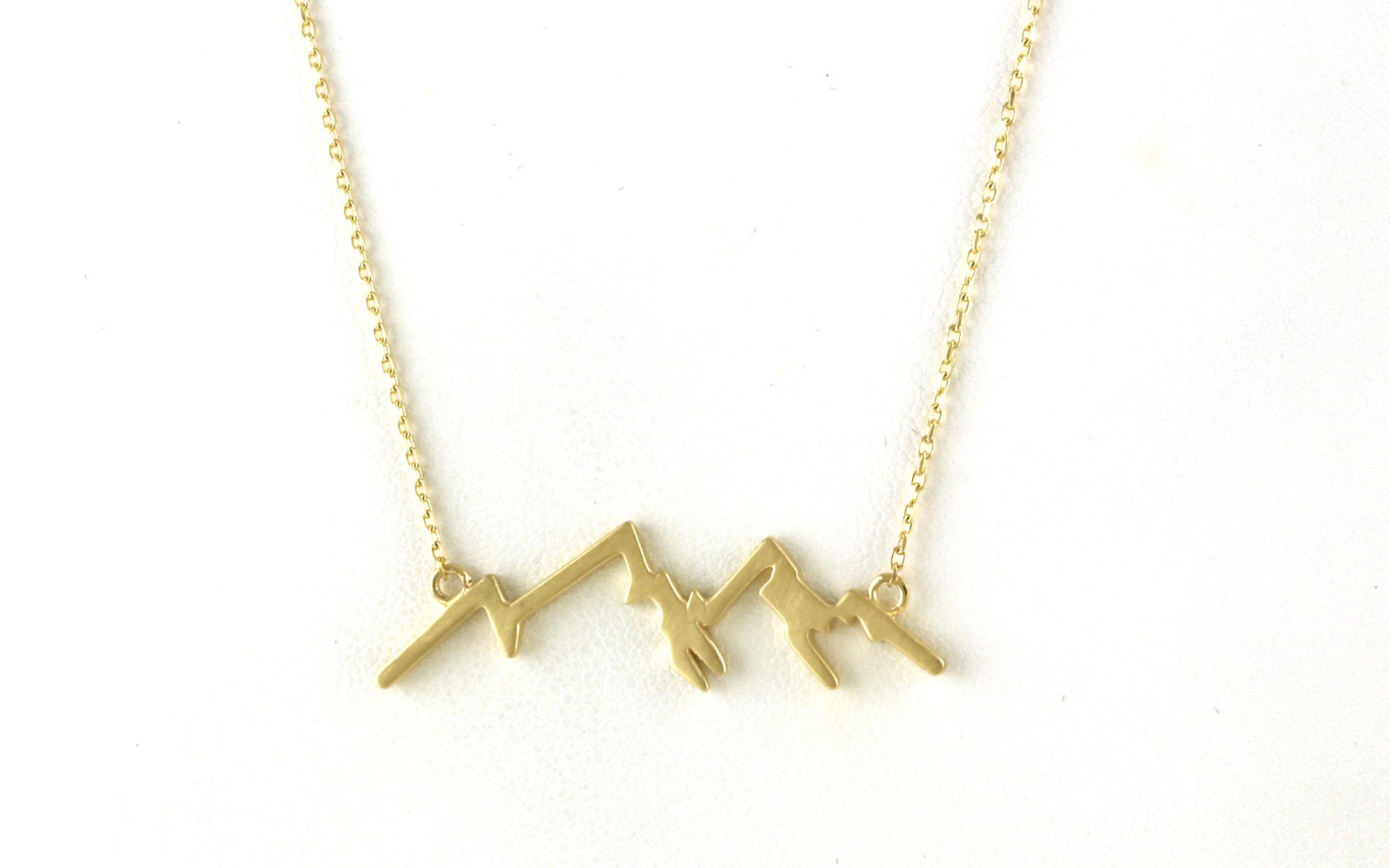 Mountain Ridgeline Necklace on Split Chain with Satin Finish in Yellow Gold