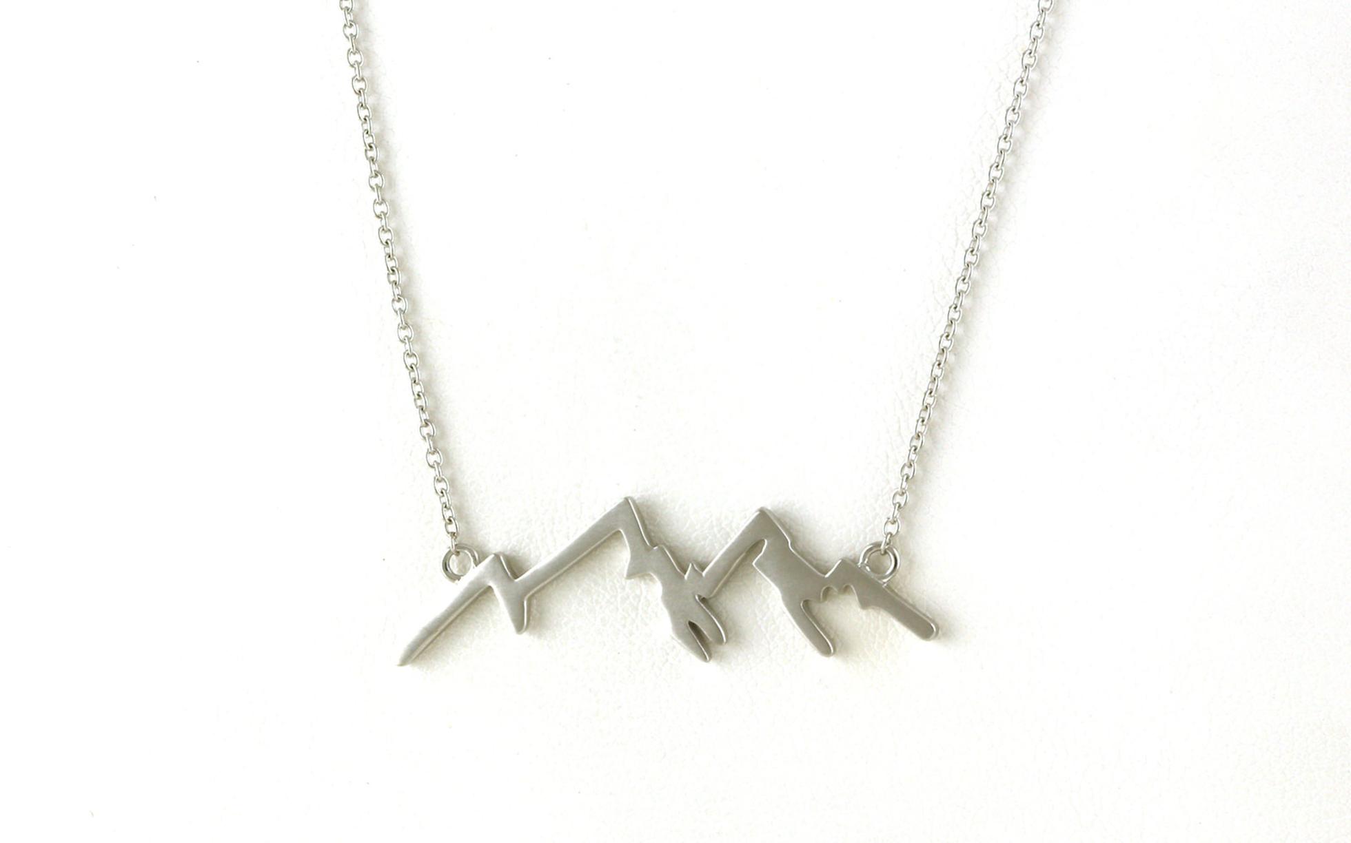 Mountain Ridgeline Necklace on Split Chain with Satin Finish in White Gold