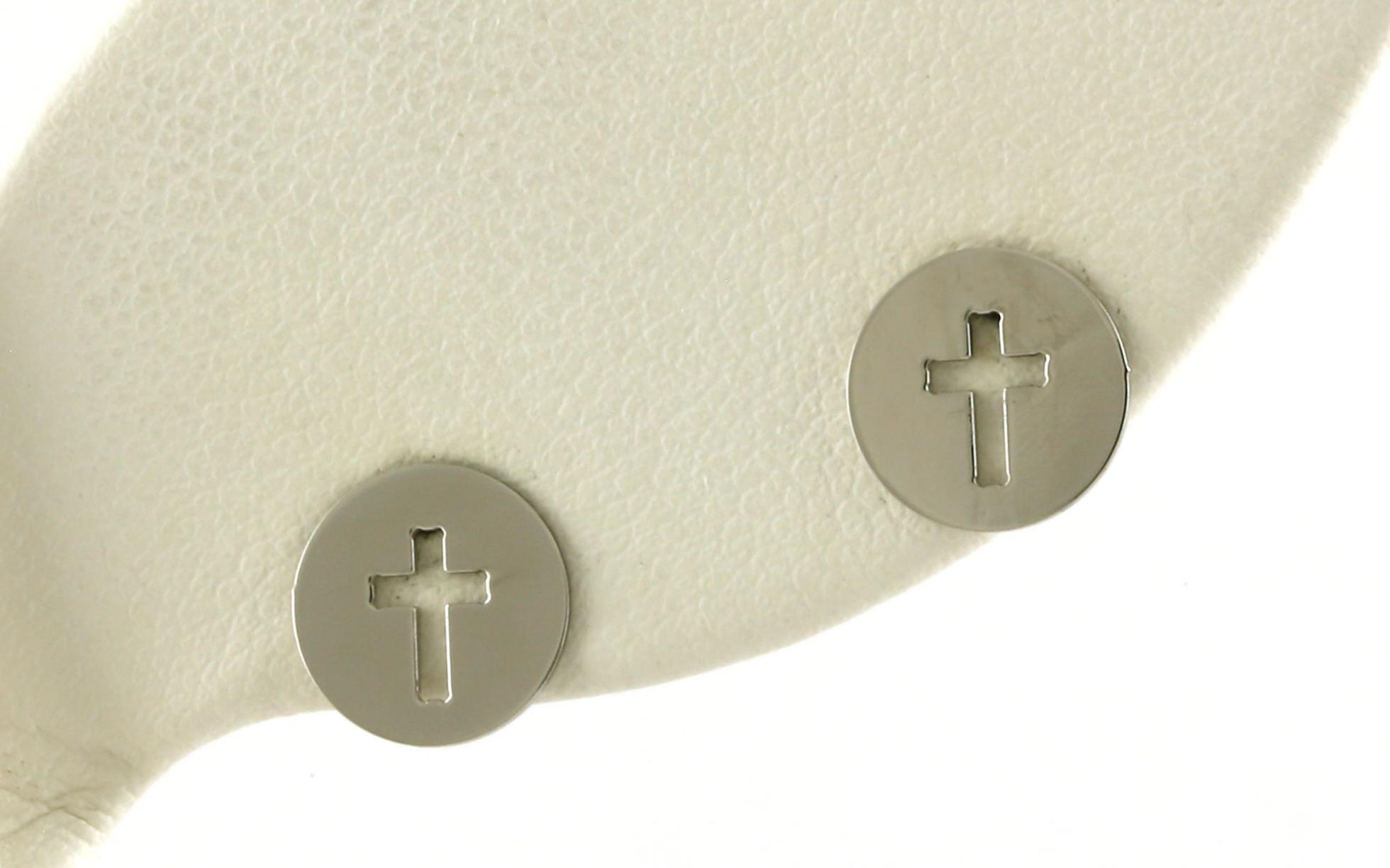 Circle Cut-out Cross Stud Earrings in White Gold