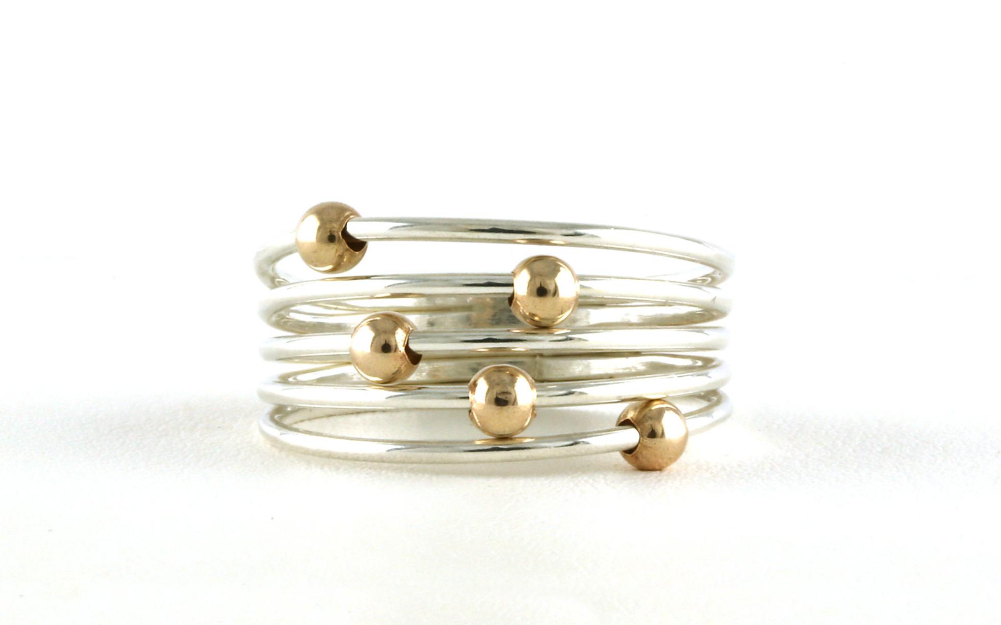 5-Row Movable Bead Ring in Sterling Silver with Gold Filled Beads