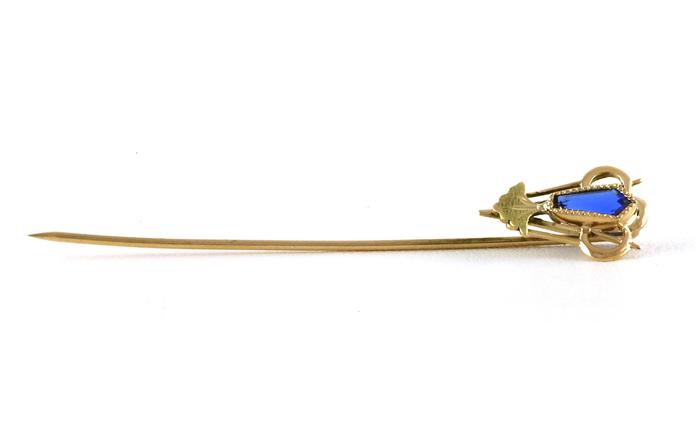 content/products/Estate Piece: Coffin-cut Hat Pin with Synthetic Blue Stone in Yellow Gold