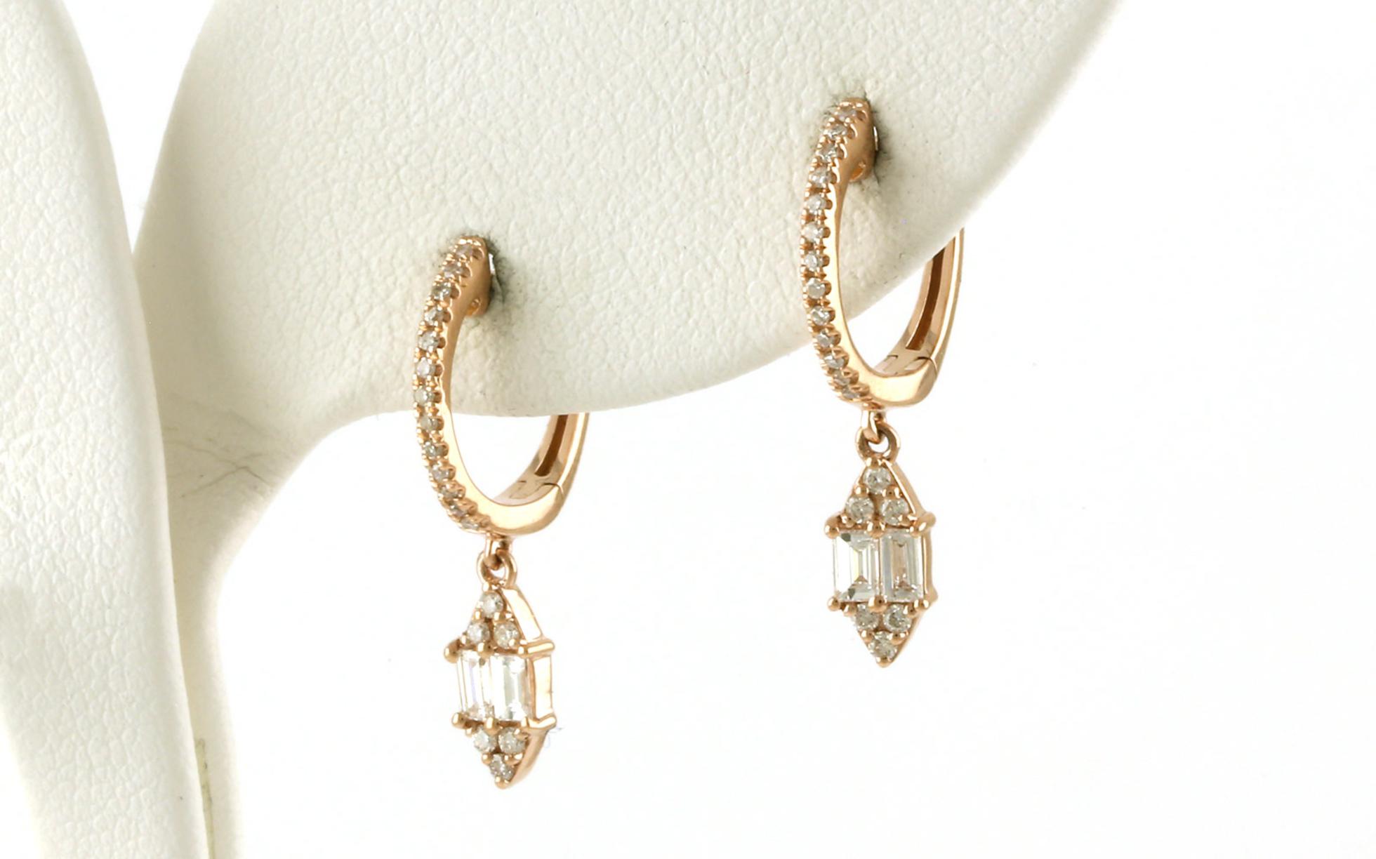 Baguette-cut Diamond Cluster Hoop with Dangle Earrings in Rose Gold (0.34cts TWT)