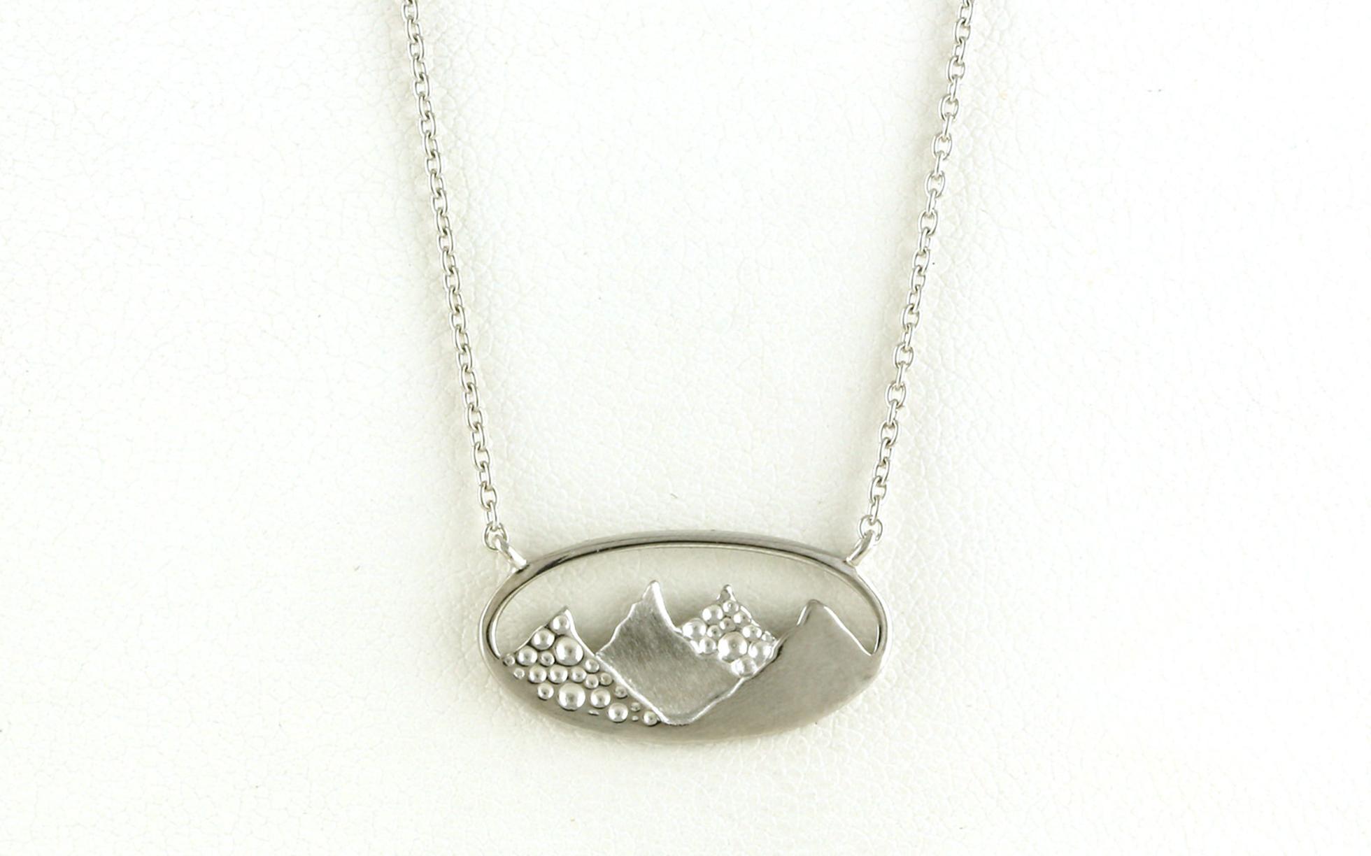 Oval Mountain Range Necklace on Split Chain with Satin Finish in Sterling Silver