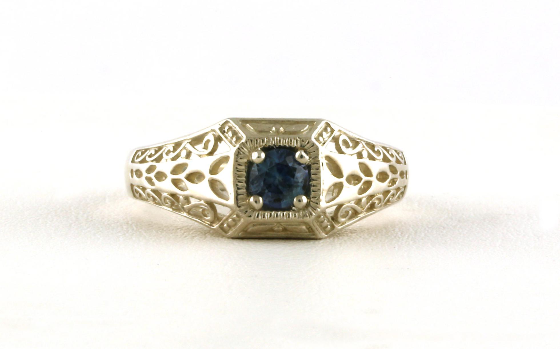Vintage Filigree-style Montana Sapphire Ring in Sterling Silver (0.33cts TWT)