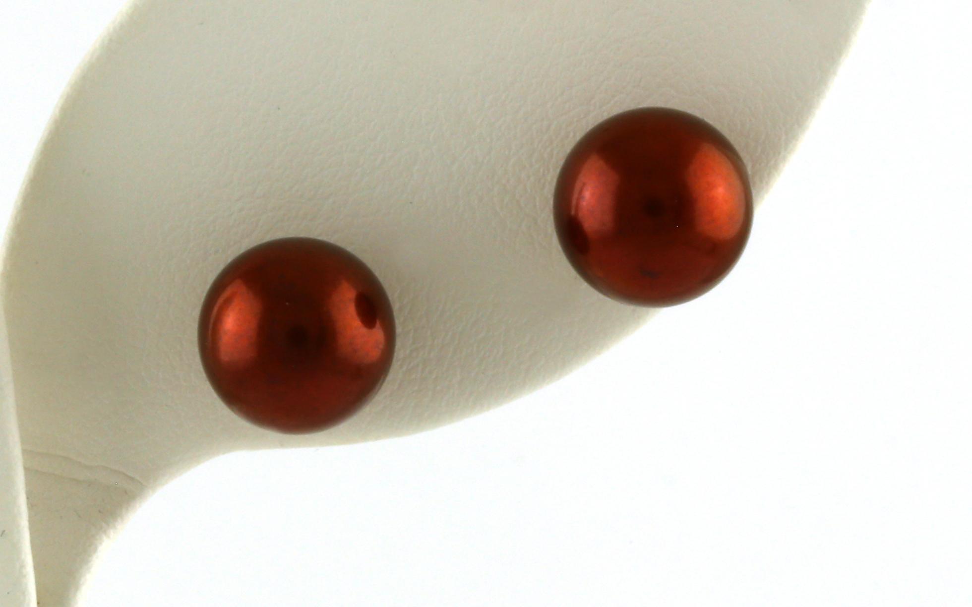 Dyed Chocolate Pearl Stud Earrings in Sterling Silver (9 - 10mm)