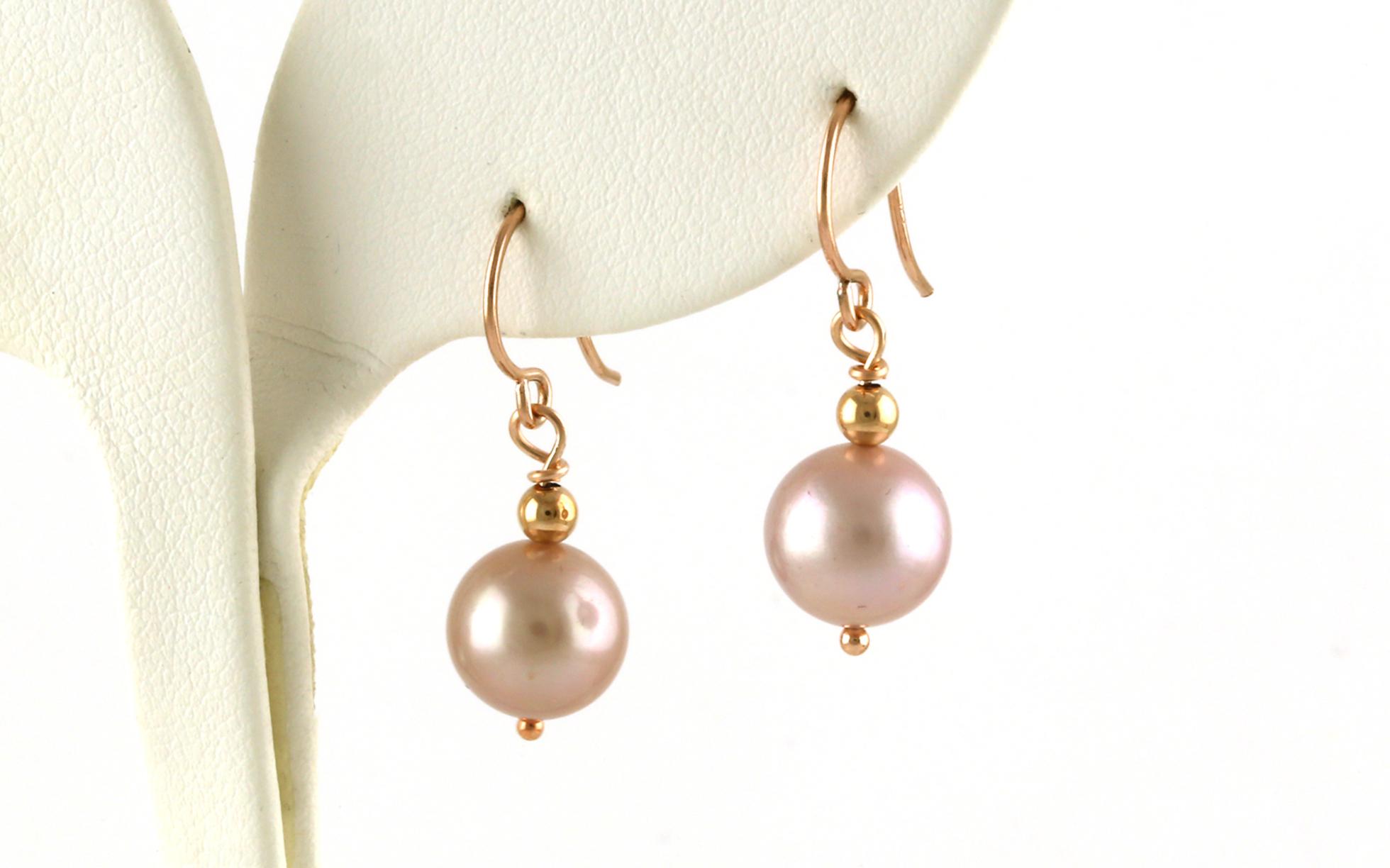 Pink Pearl Dangle Earrings in Rose Gold (9 - 10mm)