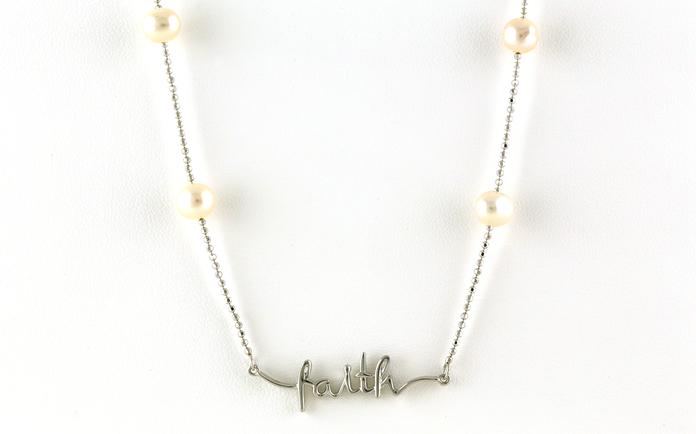 content/products/"Faith" Freshwater Pearl Station Necklace in Sterling Silver (6 - 7mm)