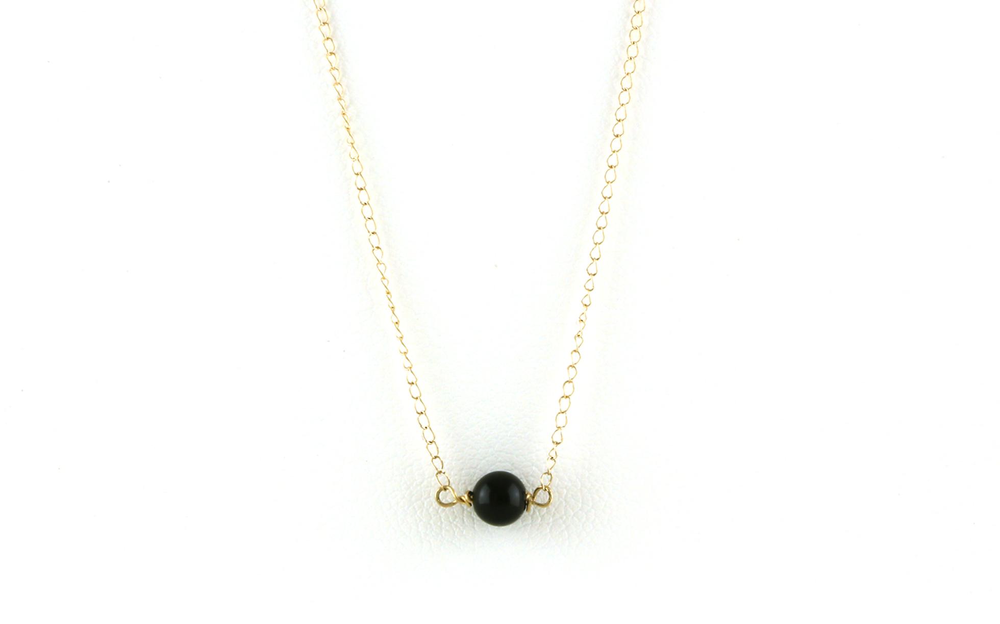 Delicate Floating Round Onyx Bead Necklace in Yellow Gold