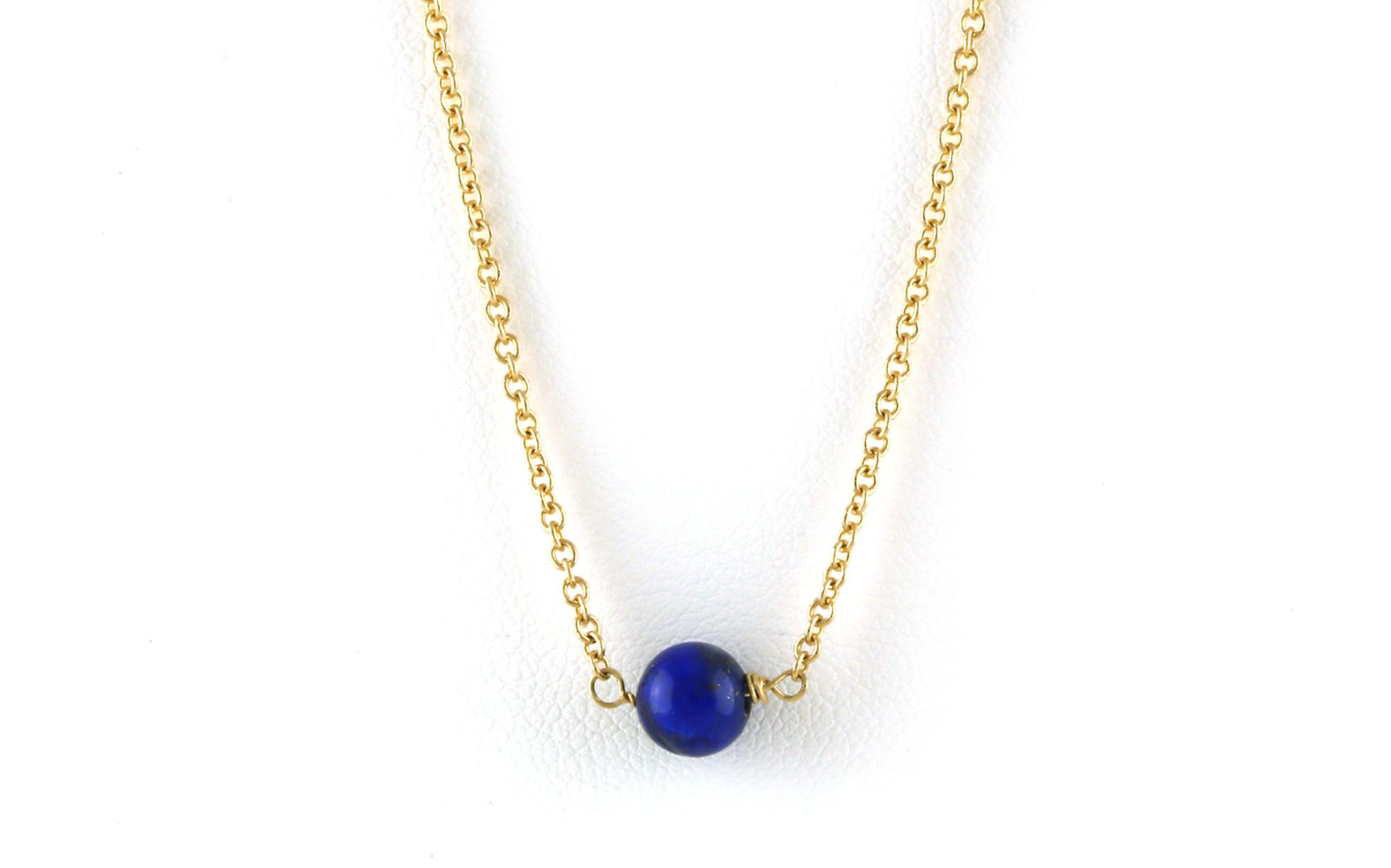 Floating Round Lapis Lazuli Bead Necklace in Yellow Gold