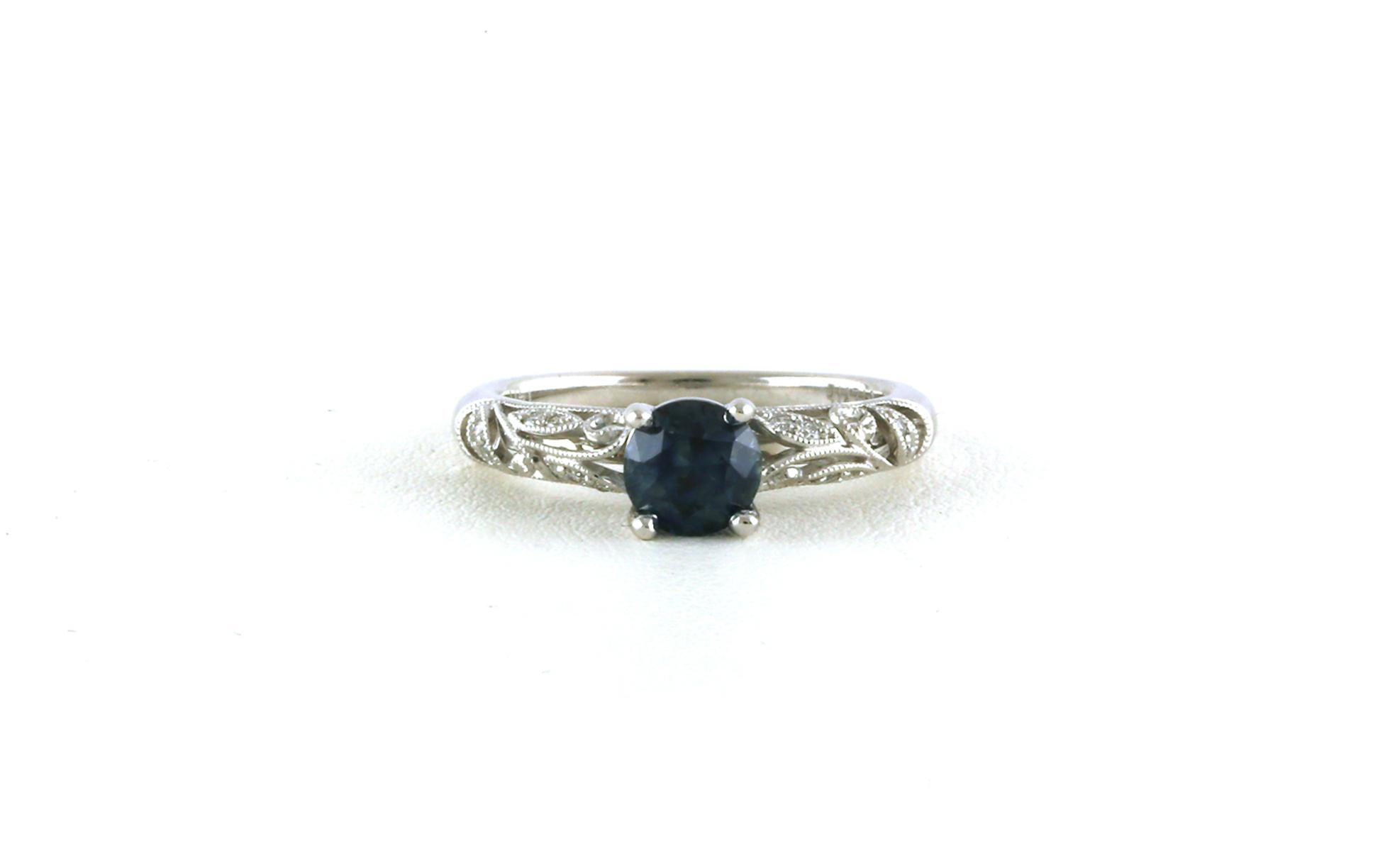 Filigree Prong-set Montana Sapphire Ring with Milgrain Details in White Gold (1.11cts TWT)