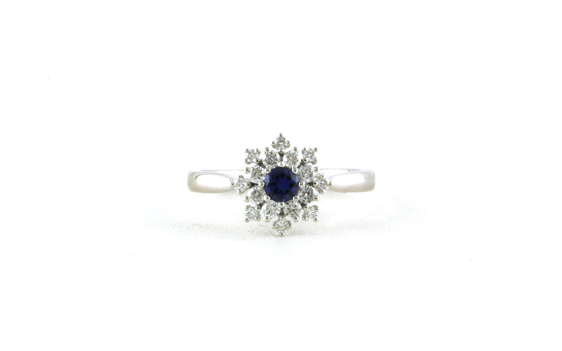 Snowflake Montana Yogo Sapphire Diamond Cluster Ring in White Gold (0.56cts)