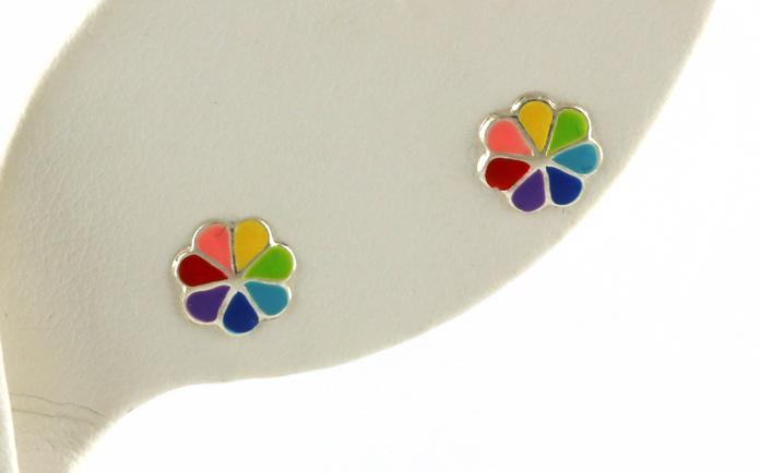 content/products/Children's Enamel Rainbow Pinwheel Stud Earrings in Sterling Silver