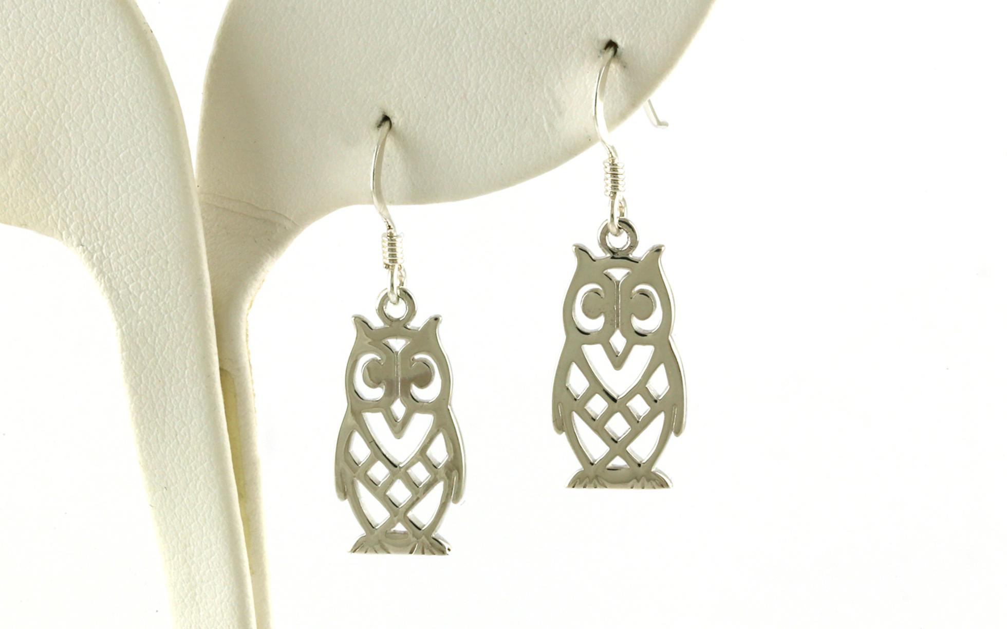 Owls Dangle Earrings with French Hooks in Sterling Silver