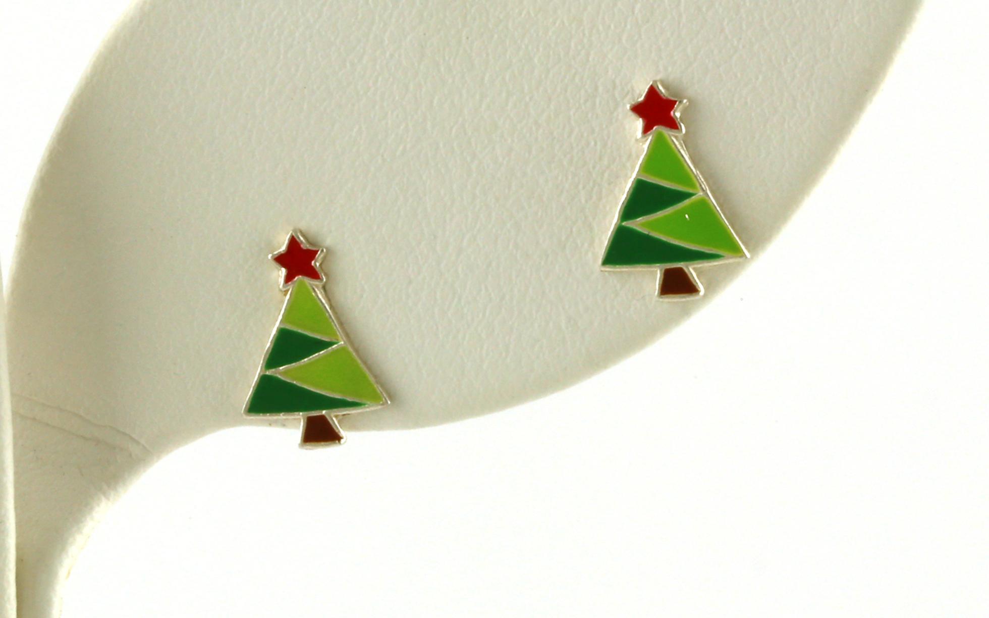 Children's Enamel Christmas Tree Stud Earrings in Sterling Silver