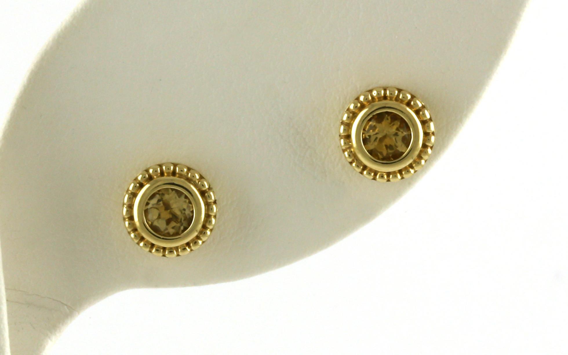 Bezel-set Beaded Halo Citrine Stud Earrings in Yellow Gold