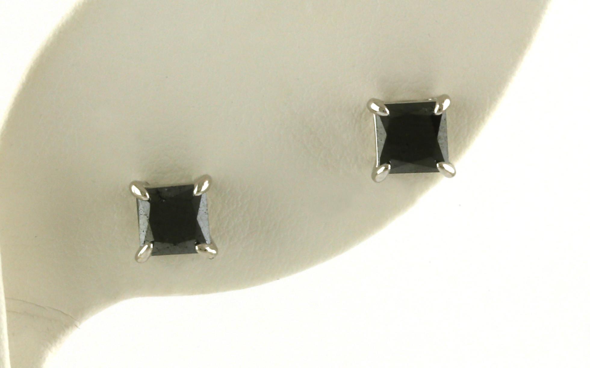 Princess-cut Black Diamond Stud Earrings in Sterling Silver (1.75cts TWT)