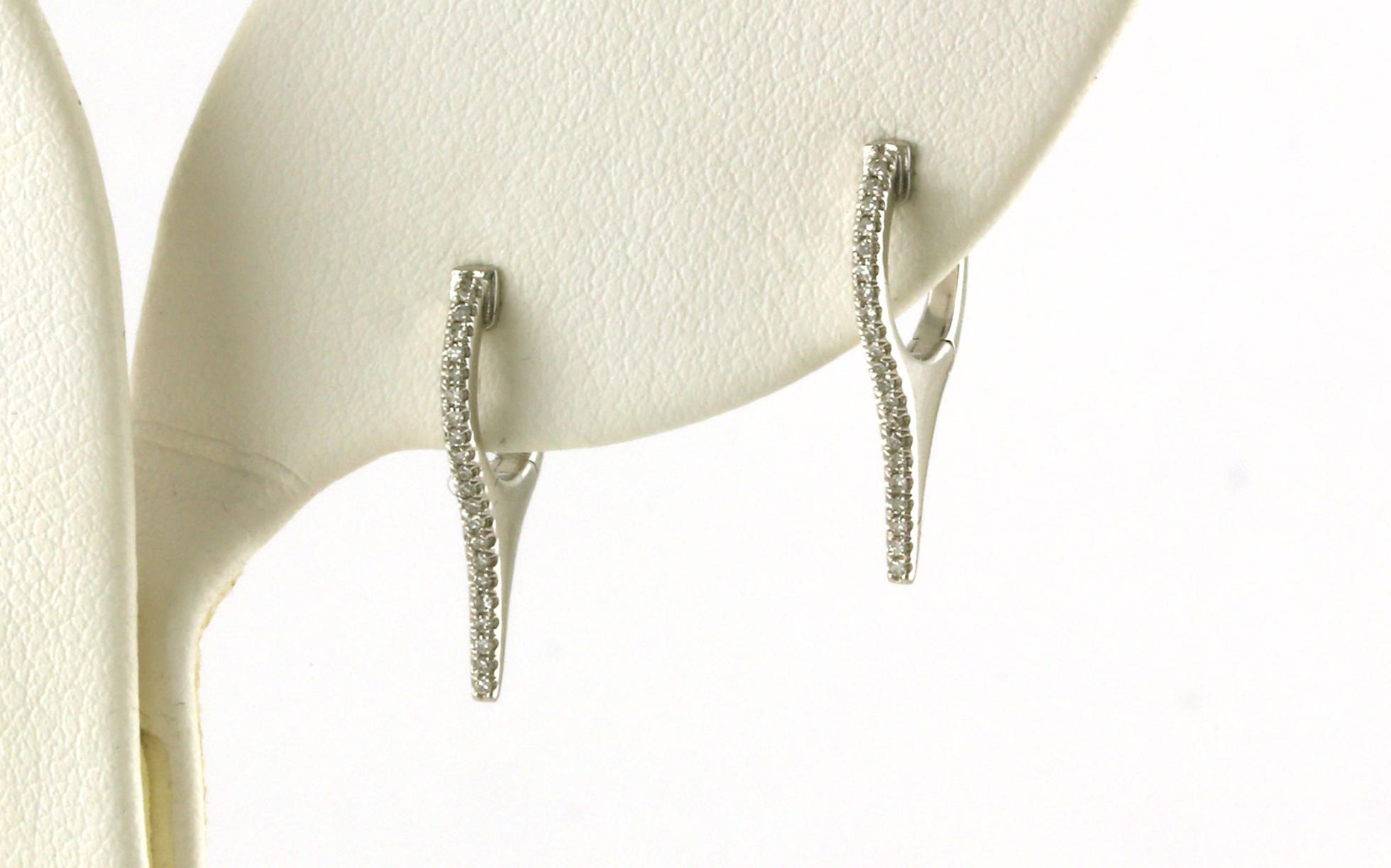 Pointed Hoop Pave Diamond Earrings in White Gold (0.09cts TWT)