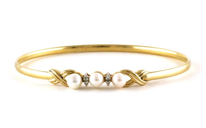 content/products/Estate Piece: Alternating Stone Bangle with Pearl and Diamond in Yellow Gold (0.08cts)