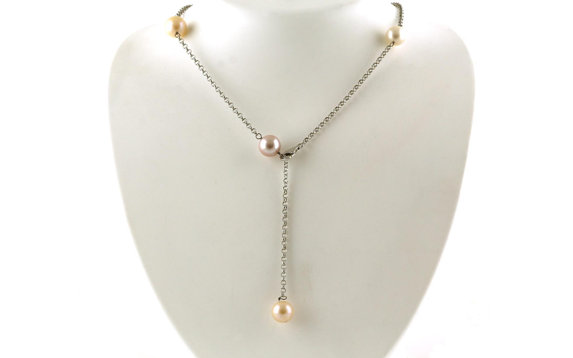 Y-Style Multi-Colored Pearl Station Necklace in Sterling Silver