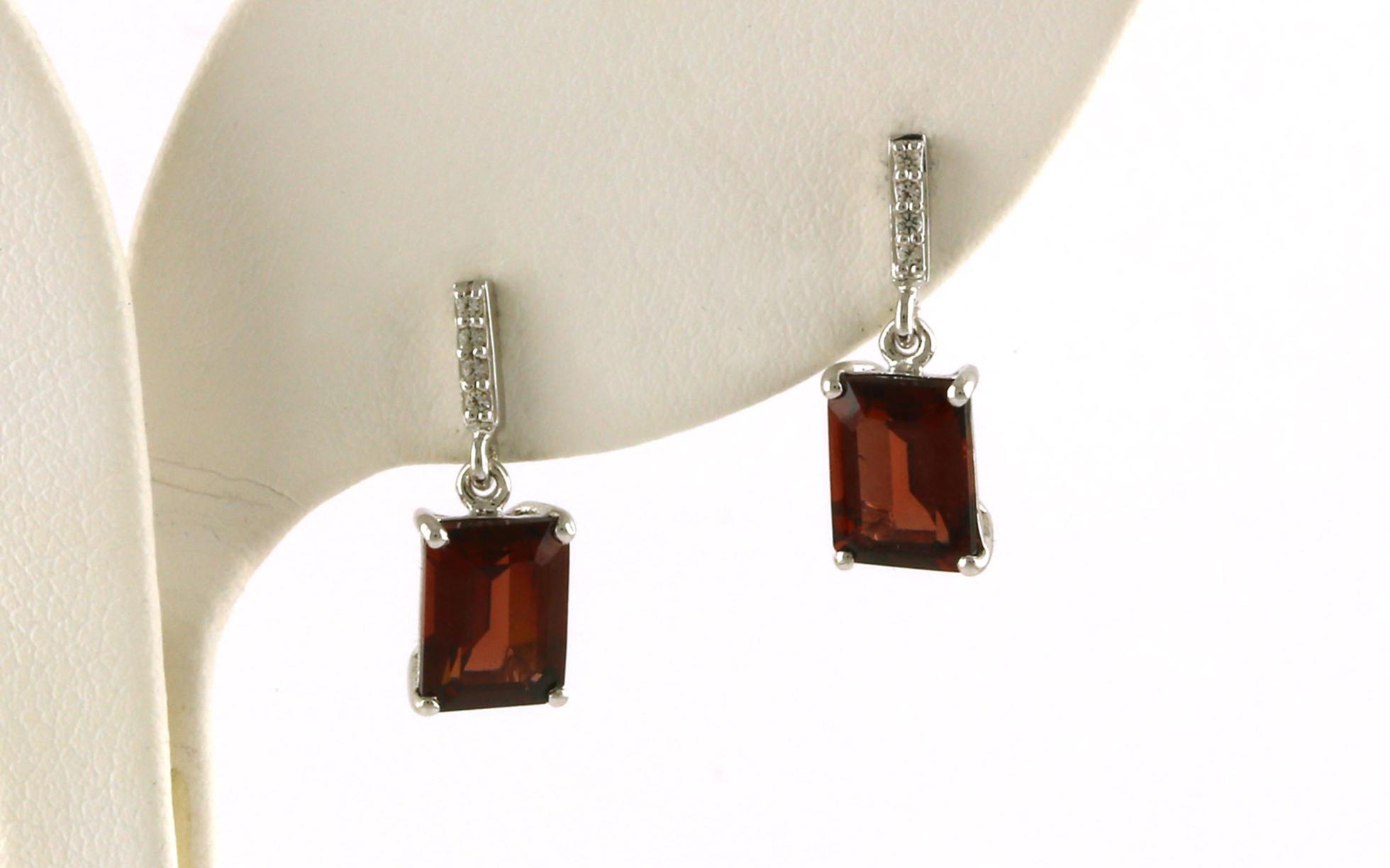 Emerald-cut Garnet and Pave White Topaz Dangle Earrings in Sterling Silver (2.43cts TWT)
