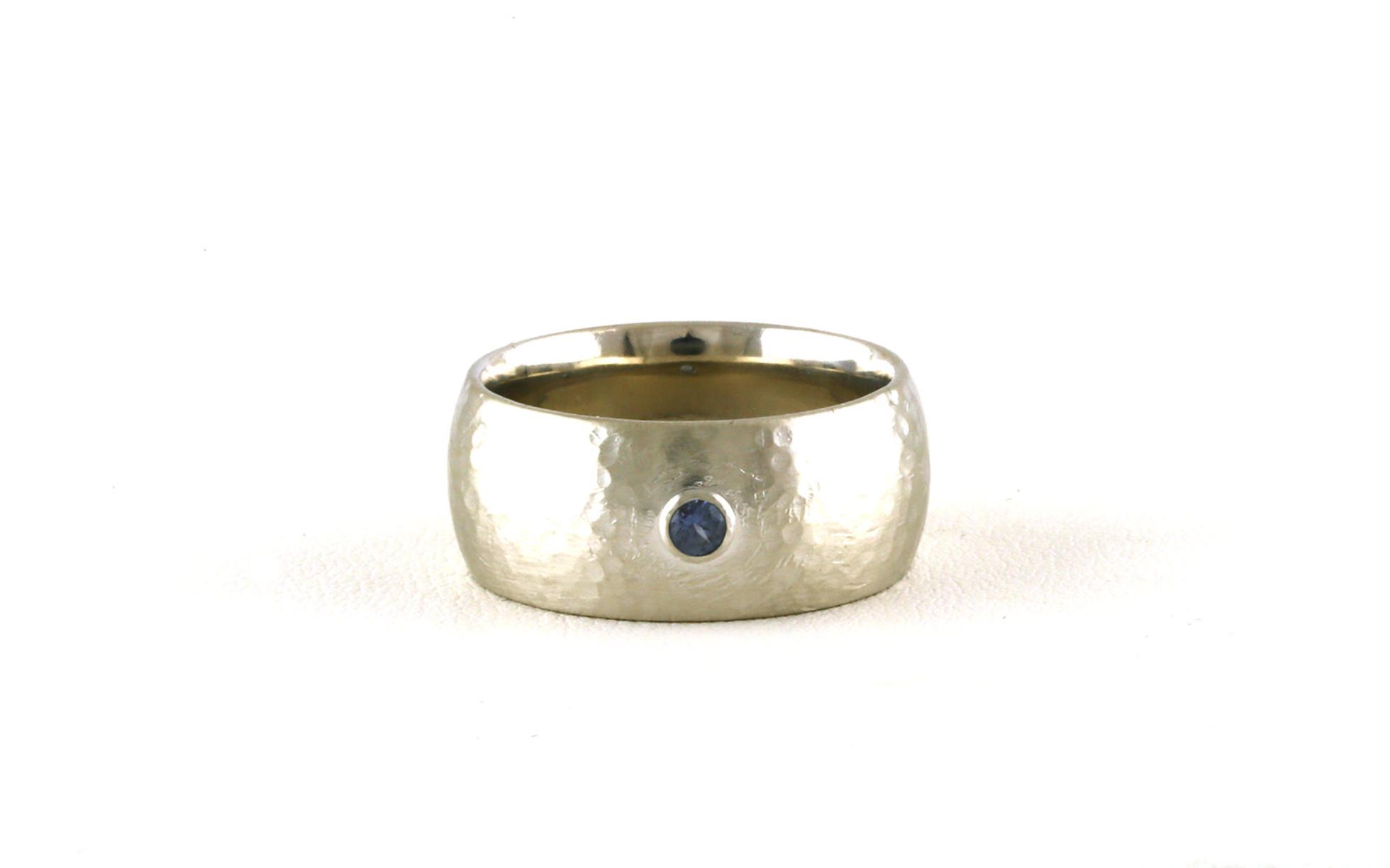 Wide Montana Yogo Sapphire Wedding Band with Hammered Satin Finish in White Gold (0.13cts)